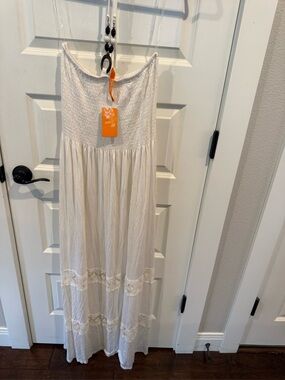 Magic White Strapless Smocked Maxi Chemise